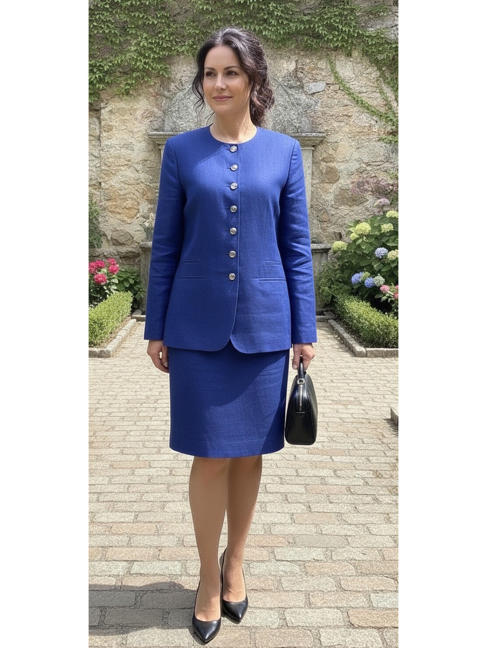 Harvé Benard Blue Wool Suit Set Size 18